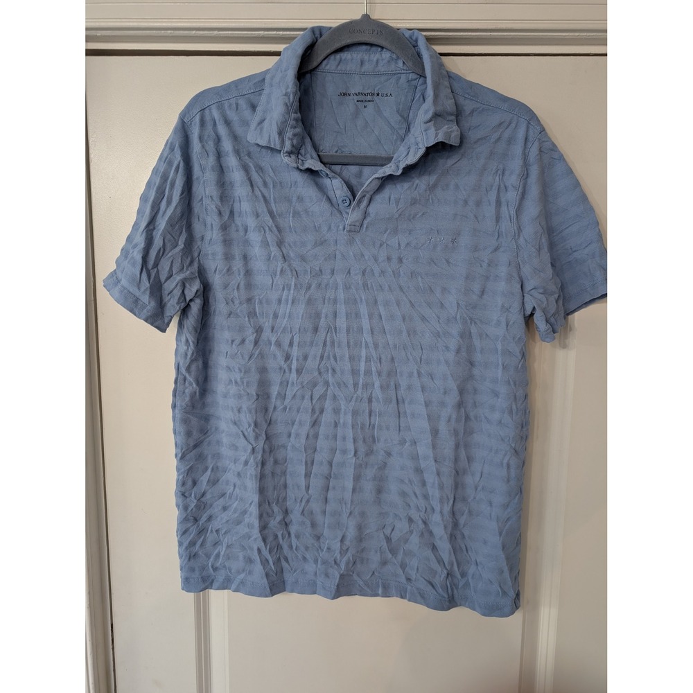 John Varvatos USA Mens Light Blue Textured Stripe‎ Star Polo Shirt medium